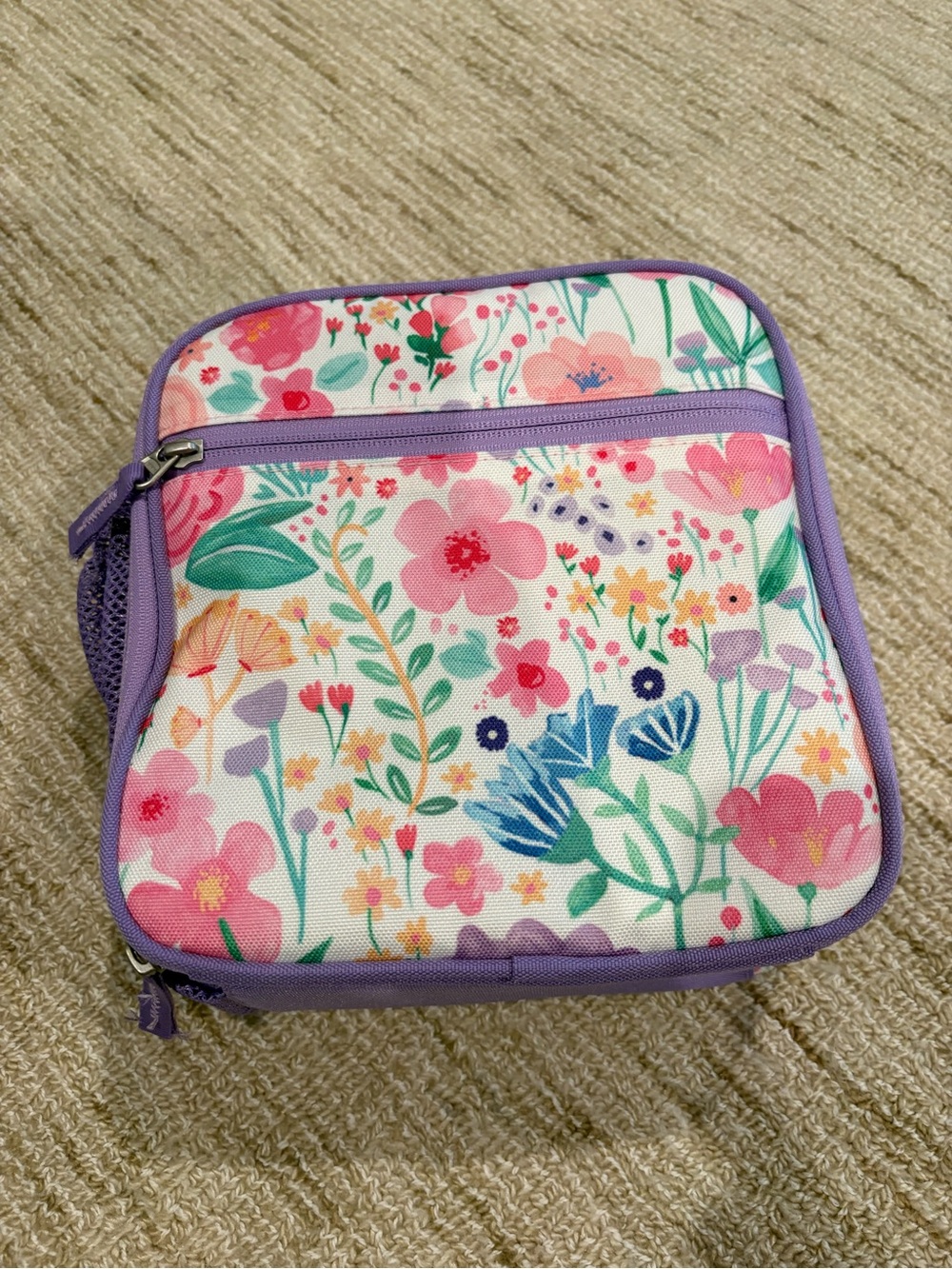 Pottery Barn Kids Floral Lunch Bag in Purple and Pink